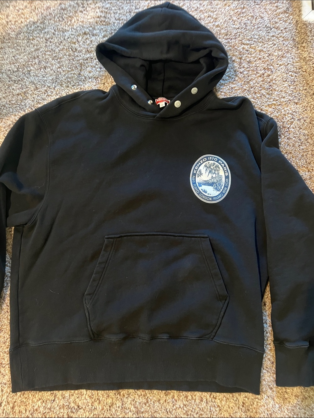 Kenzo Black Hoodie with chest and back print.